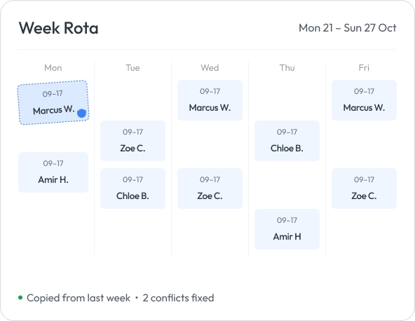 Workmax Drag-and-drop staff rota planning tool