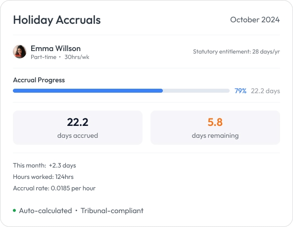 Workmax Time Tracking - Automatic holiday accruals based on worked hours