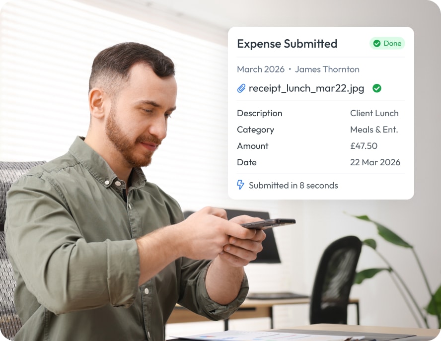 Workmax Expense management app showing receipt capture